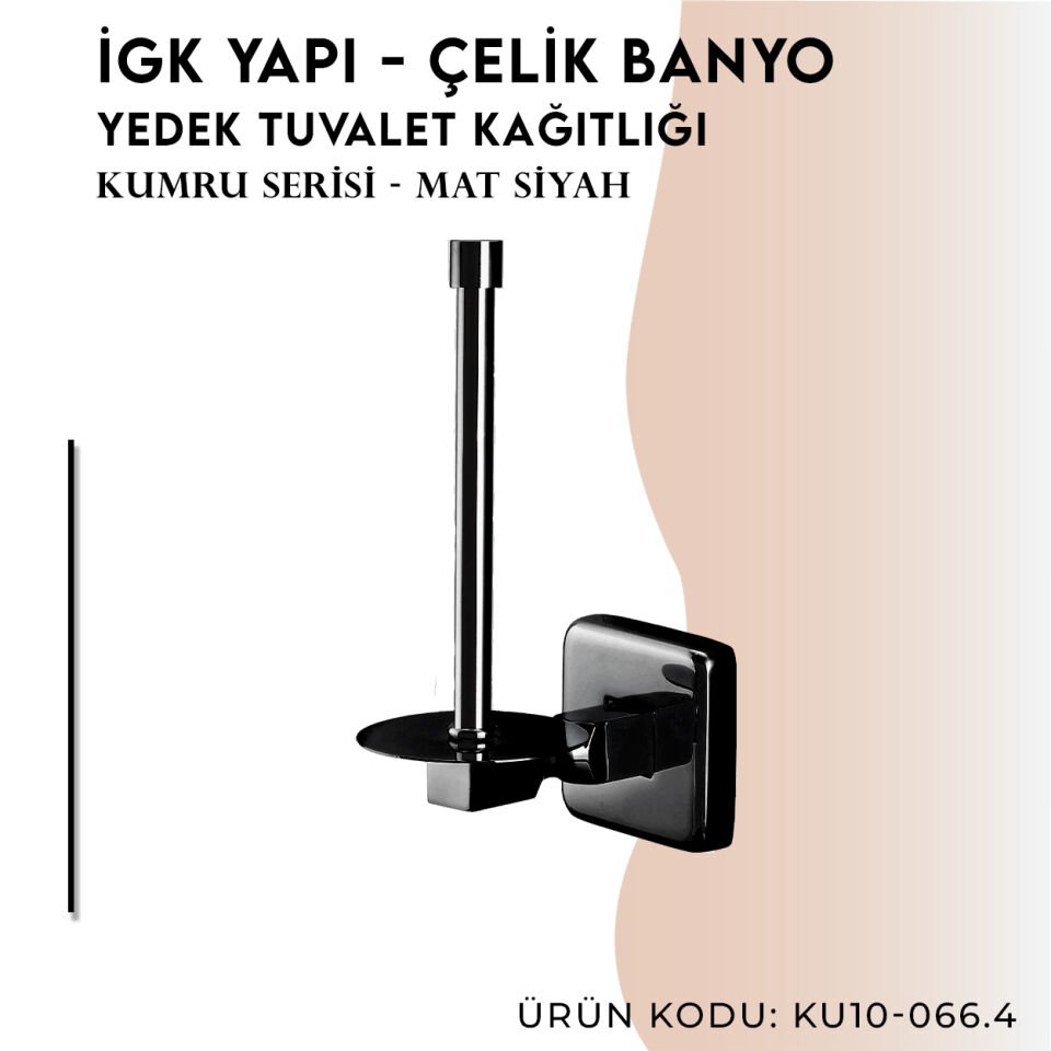 İGK YAPI - Çelik Banyo Kumru Mat Siyah Yedek Tuvalet Kâğıtlığı (KU10-066.4)