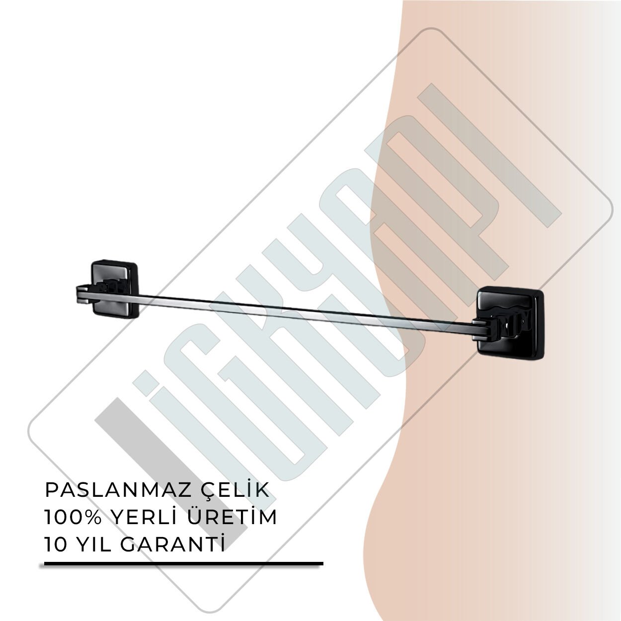 İGK YAPI - Çelik Banyo Kumru Mat Siyah Uzun Havluluk 60cm (KU10-069.4)