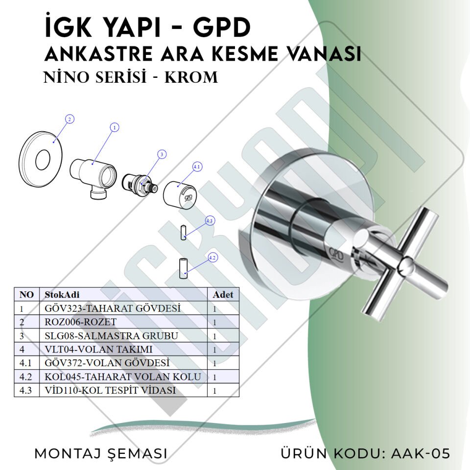 İGK YAPI - GPD Nino Ankastre Ara Kesme Vanası  (AAK05)