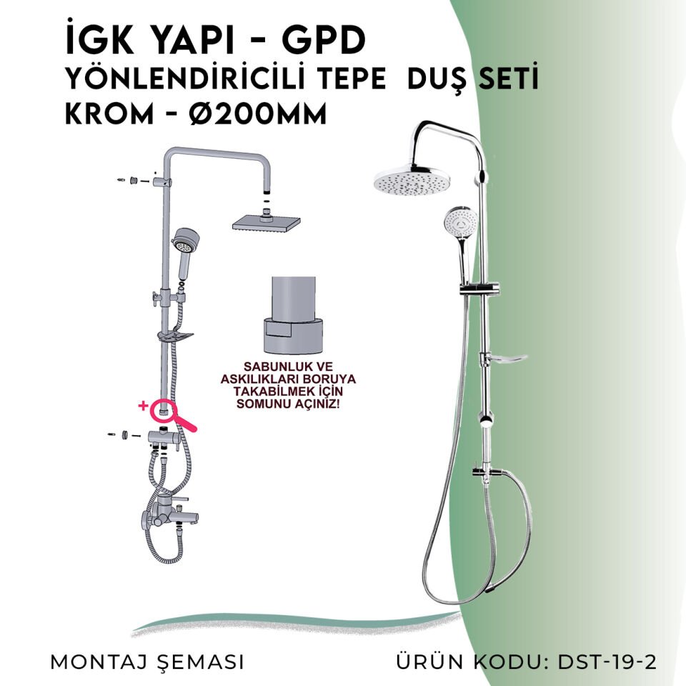 İGK YAPI - GPD Yönlendiricili Duş Seti (3 Fonksiyonlu El Duşu + Ø200)  (DST192)