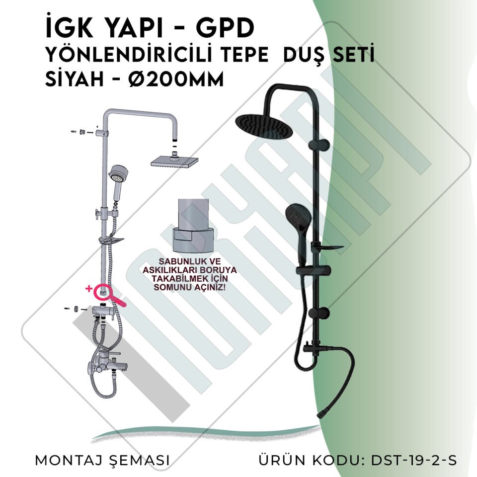 İGK YAPI - GPD Yönlendiricili Duş Seti (3 Fonksiyonlu El Duşu + Ø200)  (DST192S)