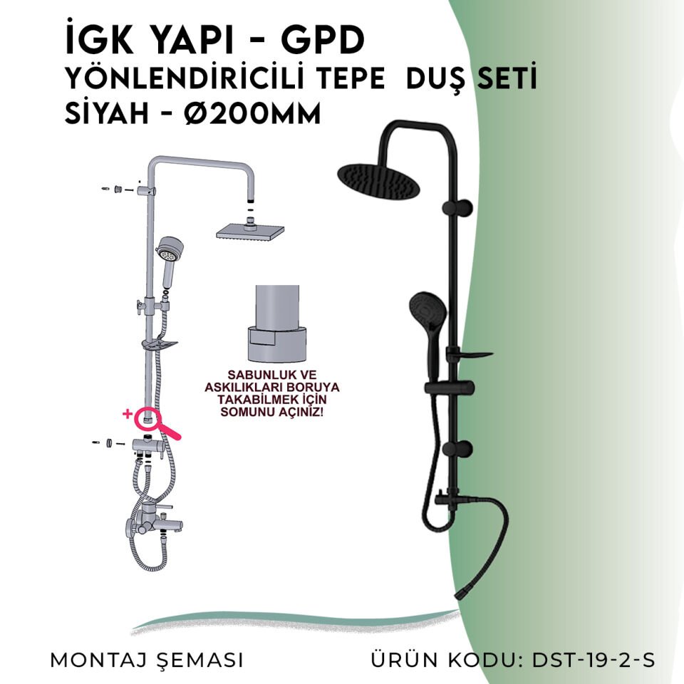 İGK YAPI - GPD Yönlendiricili Duş Seti (3 Fonksiyonlu El Duşu + Ø200)  (DST192S)