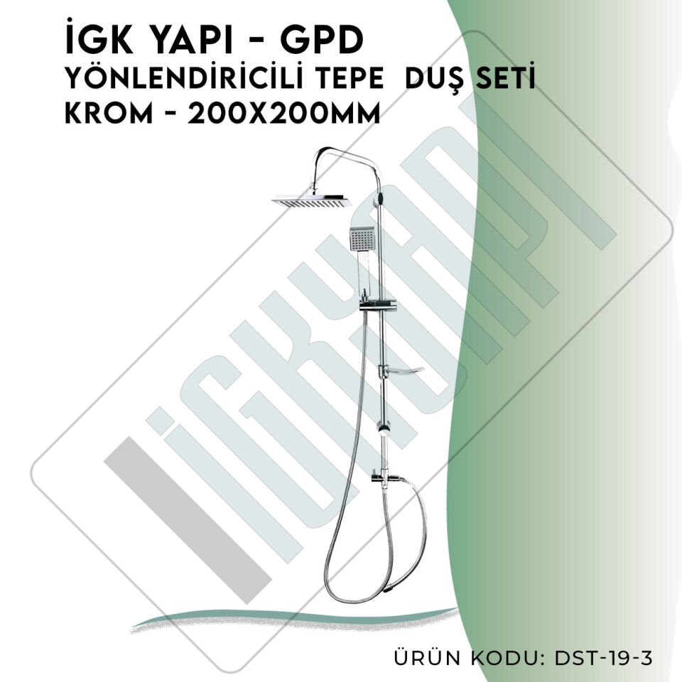 İGK YAPI - GPD Yönlendiricili Duş Seti (Tek Fonksiyonlu El Duşu + 200x200)  (DST193)