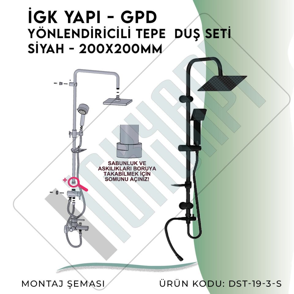 İGK YAPI - GPD Yönlendiricili Duş Seti (Tek Fonksiyonlu El Duşu + 200x200)  (DST193S)