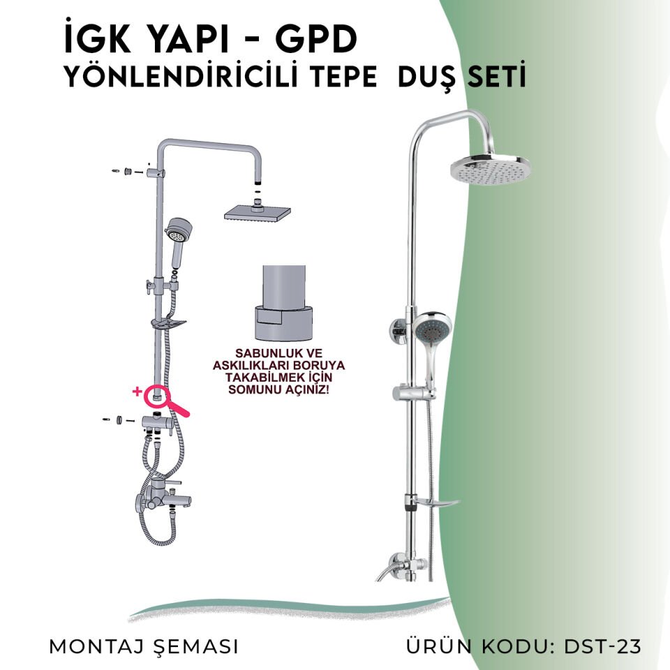 İGK YAPI - GPD Duş Seti (5 Fonksiyonlu El Duşu +Ø250)  (DST23)