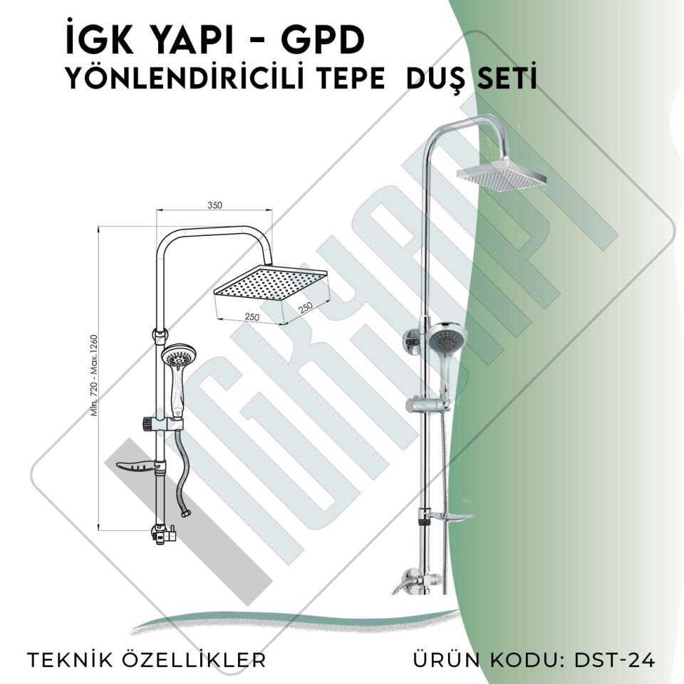 İGK YAPI - GPD Duş Seti (5 Fonksiyonlu El Duşu +250x250)  (DST24)