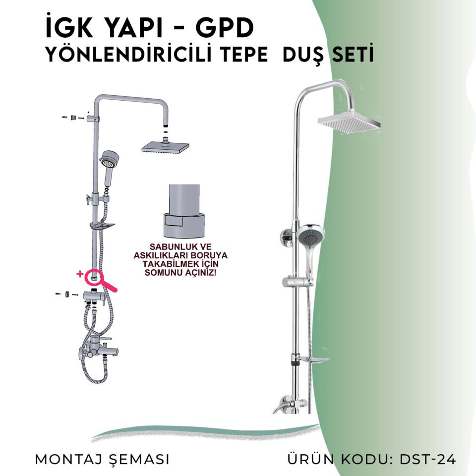 İGK YAPI - GPD Duş Seti (5 Fonksiyonlu El Duşu +250x250)  (DST24)