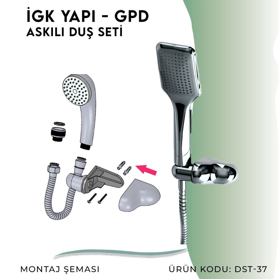 İGK YAPI - GPD Askılı Duş Seti (Tek Fonksiyonlu 80x125)  (DST37)