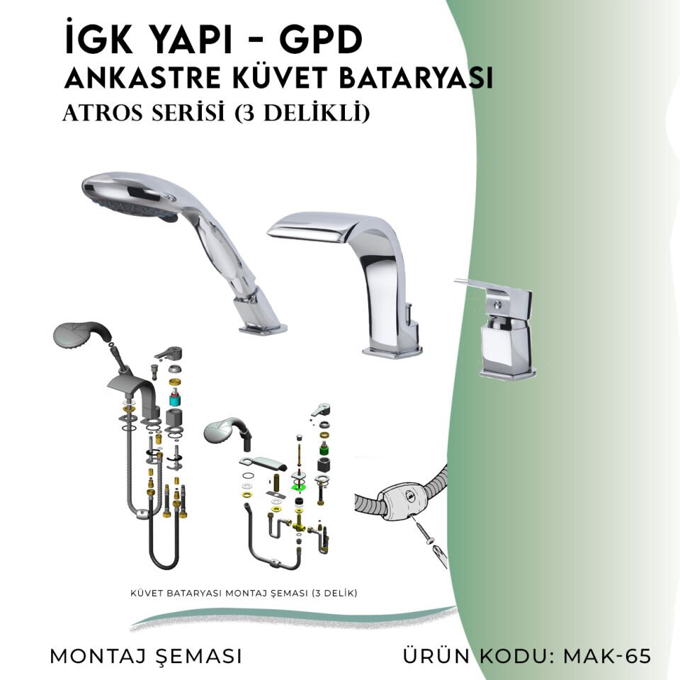 İGK YAPI - GPD Atros Ankastre Küvet Bataryası (3 Delikli)  (MAK65)