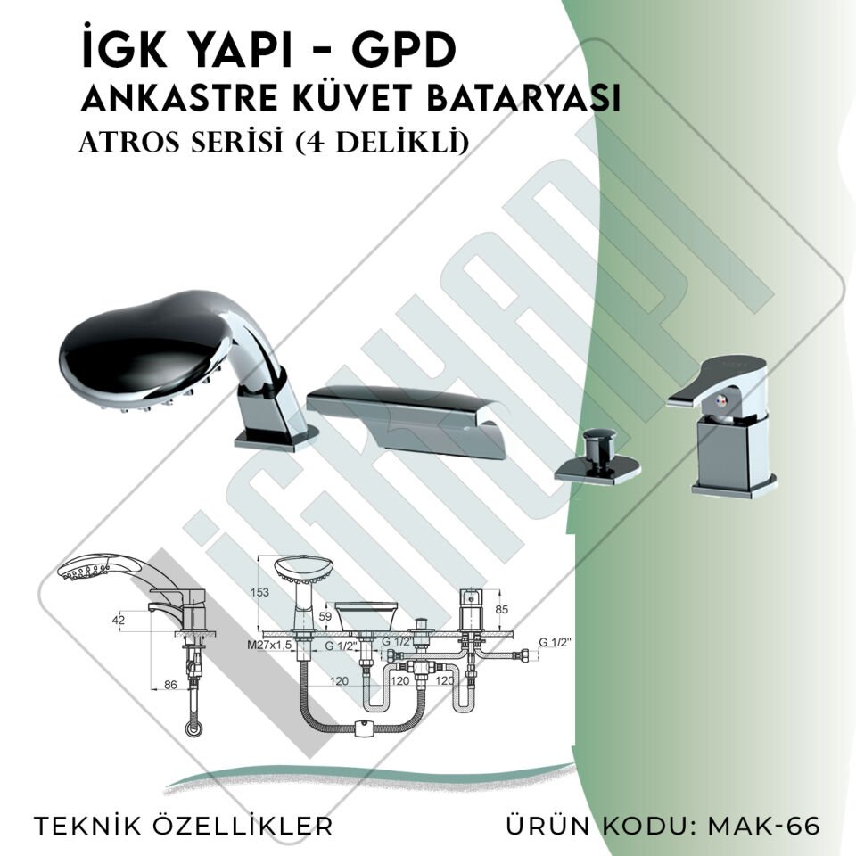 İGK YAPI - GPD Atros Ankastre Küvet Bataryası (4 Delikli)  (MAK66)