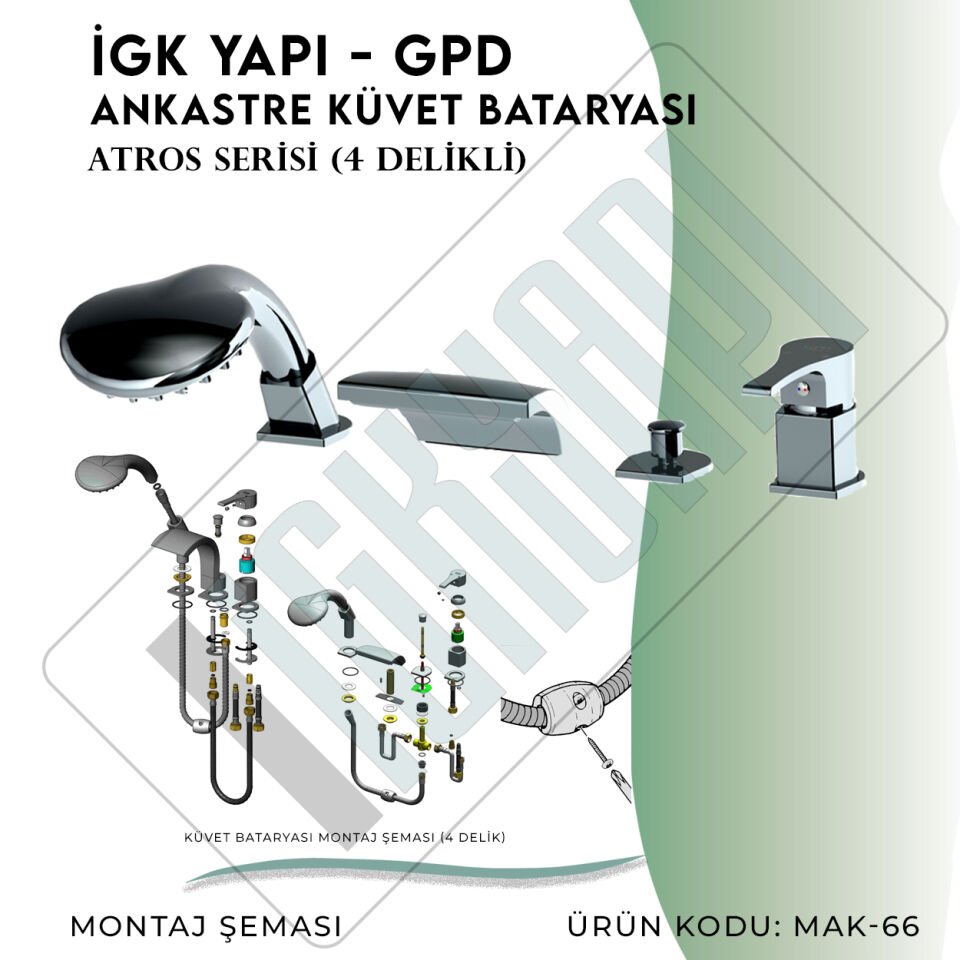 İGK YAPI - GPD Atros Ankastre Küvet Bataryası (4 Delikli)  (MAK66)