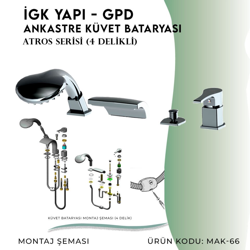 İGK YAPI - GPD Atros Ankastre Küvet Bataryası (4 Delikli)  (MAK66)