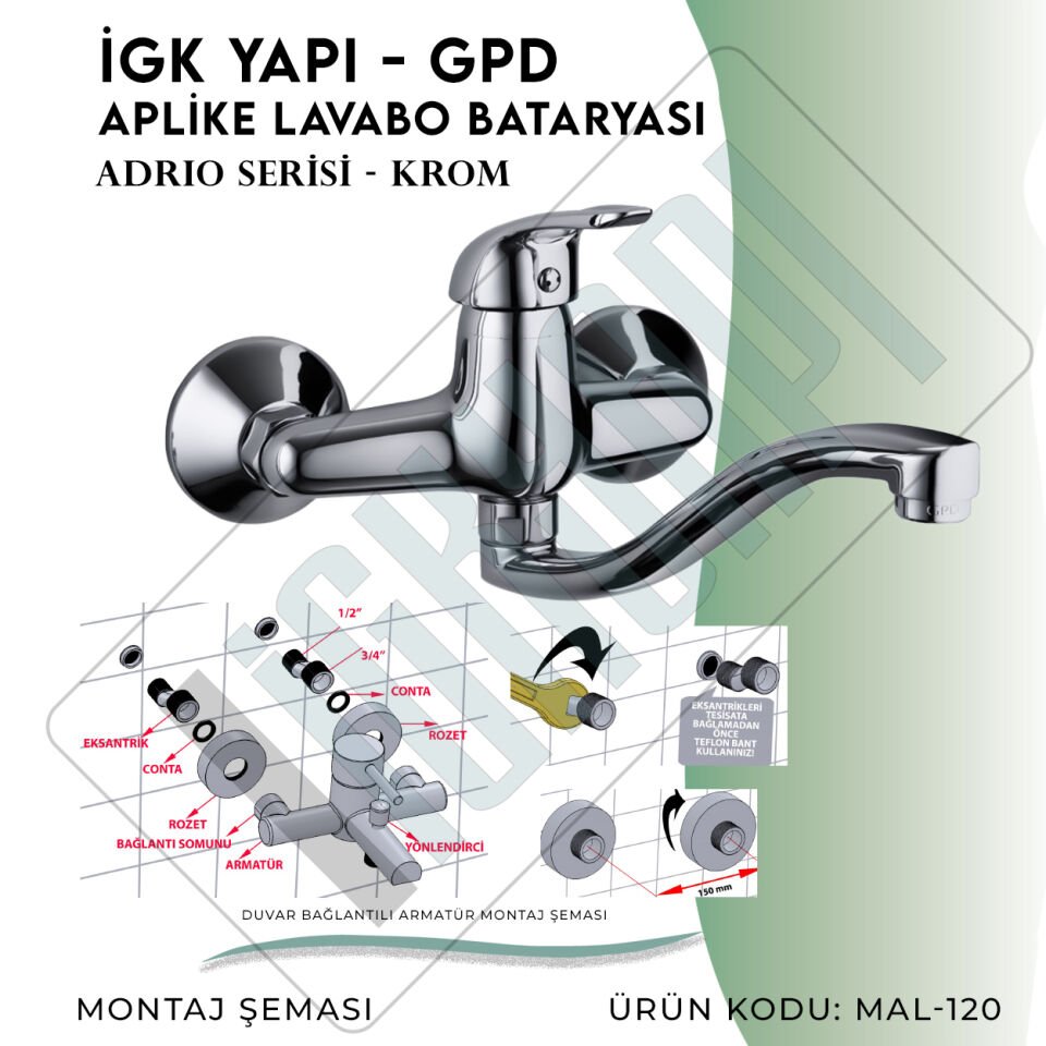İGK YAPI - GPD Adrio Aplike Lavabo Bataryası  (MAL120)