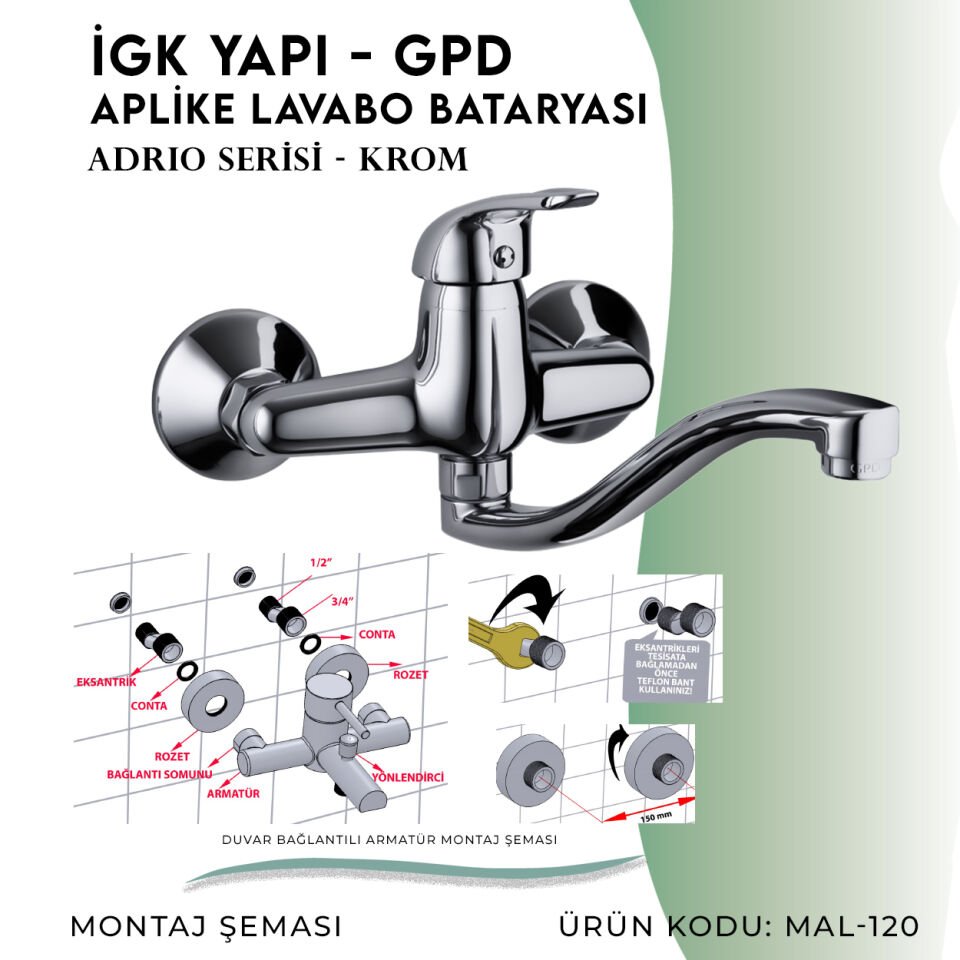 İGK YAPI - GPD Adrio Aplike Lavabo Bataryası  (MAL120)