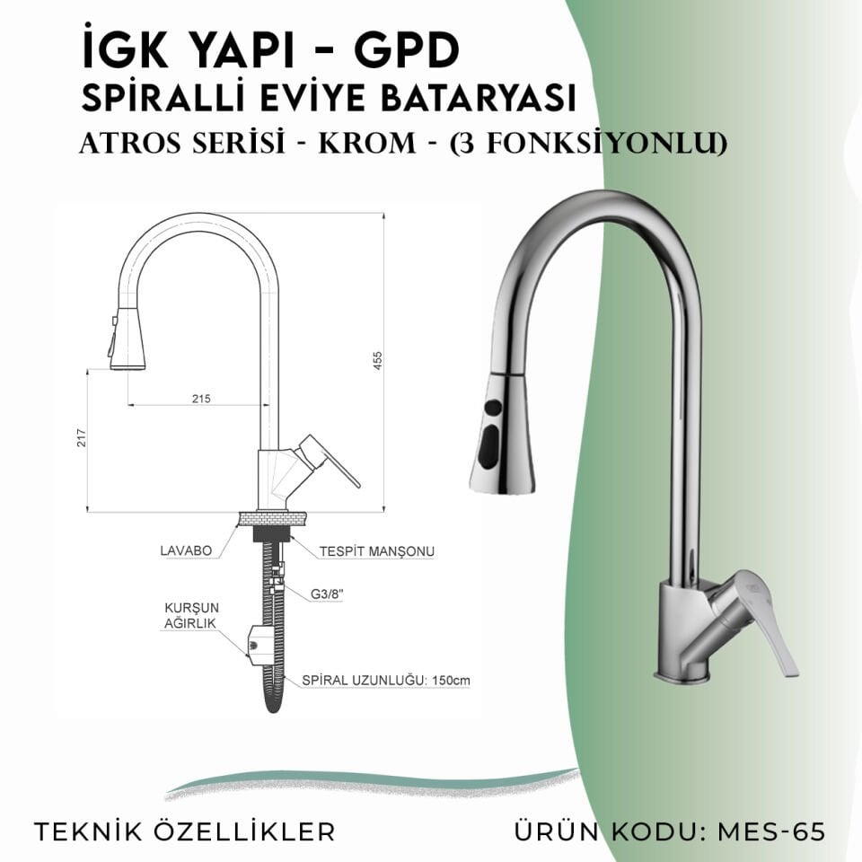 İGK YAPI - GPD Atros Spiralli Eviye Bataryası (2 Fonksiyonlu)  (MES65)