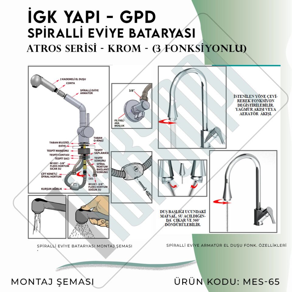 İGK YAPI - GPD Atros Spiralli Eviye Bataryası (2 Fonksiyonlu)  (MES65)