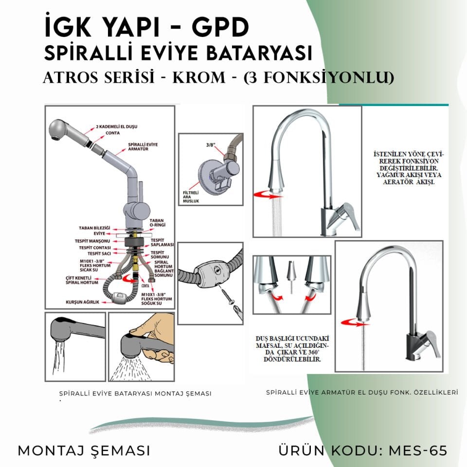 İGK YAPI - GPD Atros Spiralli Eviye Bataryası (2 Fonksiyonlu)  (MES65)