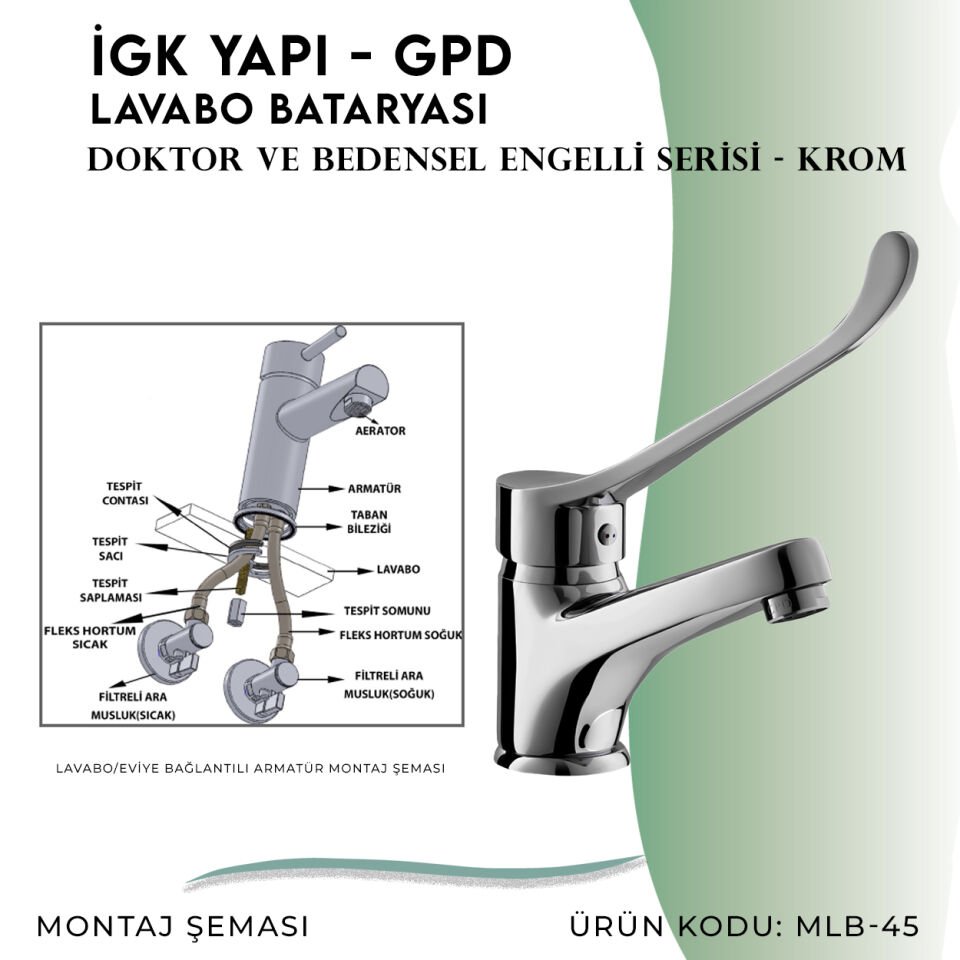 İGK YAPI - GPD Doktor/Bedensel Engelli Lavabo Bataryası  (MLB45)