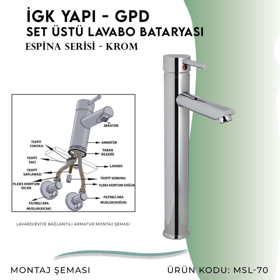 İGK YAPI - GPD Espina Set Üstü Lavabo Bataryası  (MSL70)