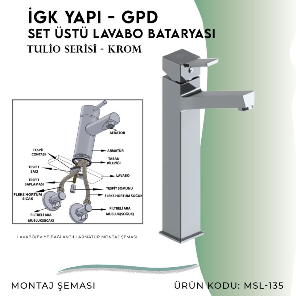 İGK YAPI - GPD Tulio Set Üstü Lavabo Bataryası  (MSL135)