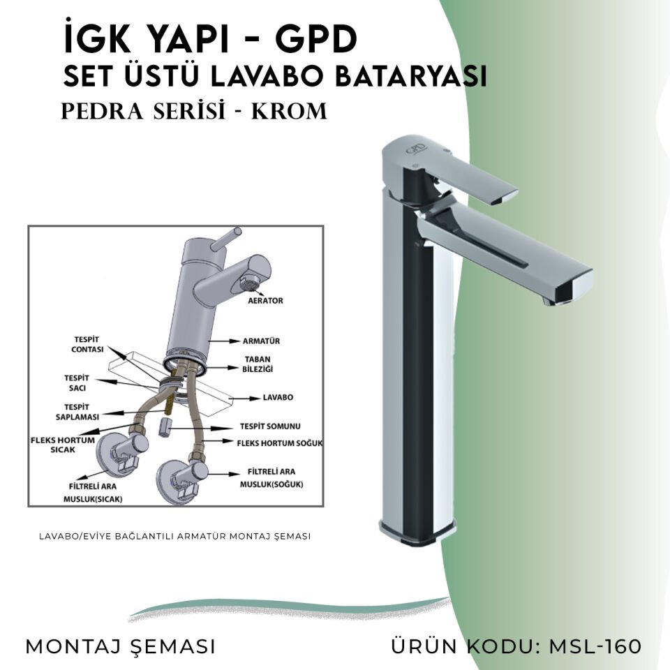 İGK YAPI - GPD Pedra Set Üstü Lavabo Bataryası  (MSL160)