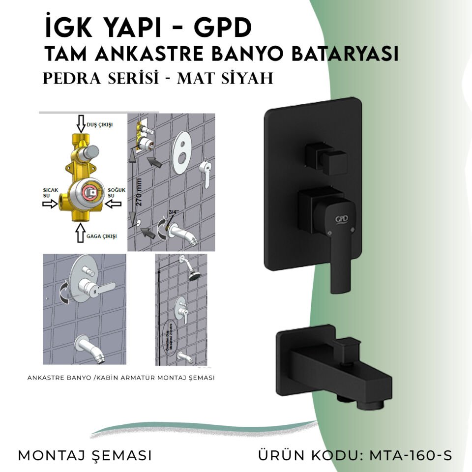İGK YAPI - GPD S Pedra Tam Ankastre Banyo Bataryası  (MTA160-S)