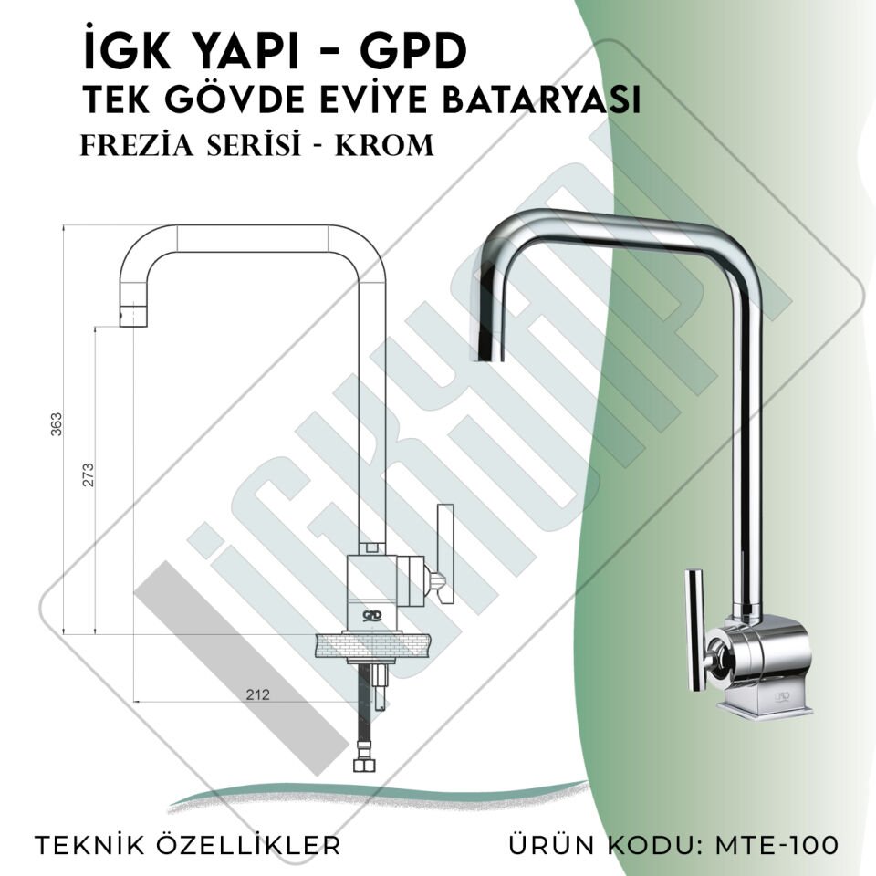 İGK YAPI - GPD Frezia Tek Gövde Eviye Bataryası  (MTE100)