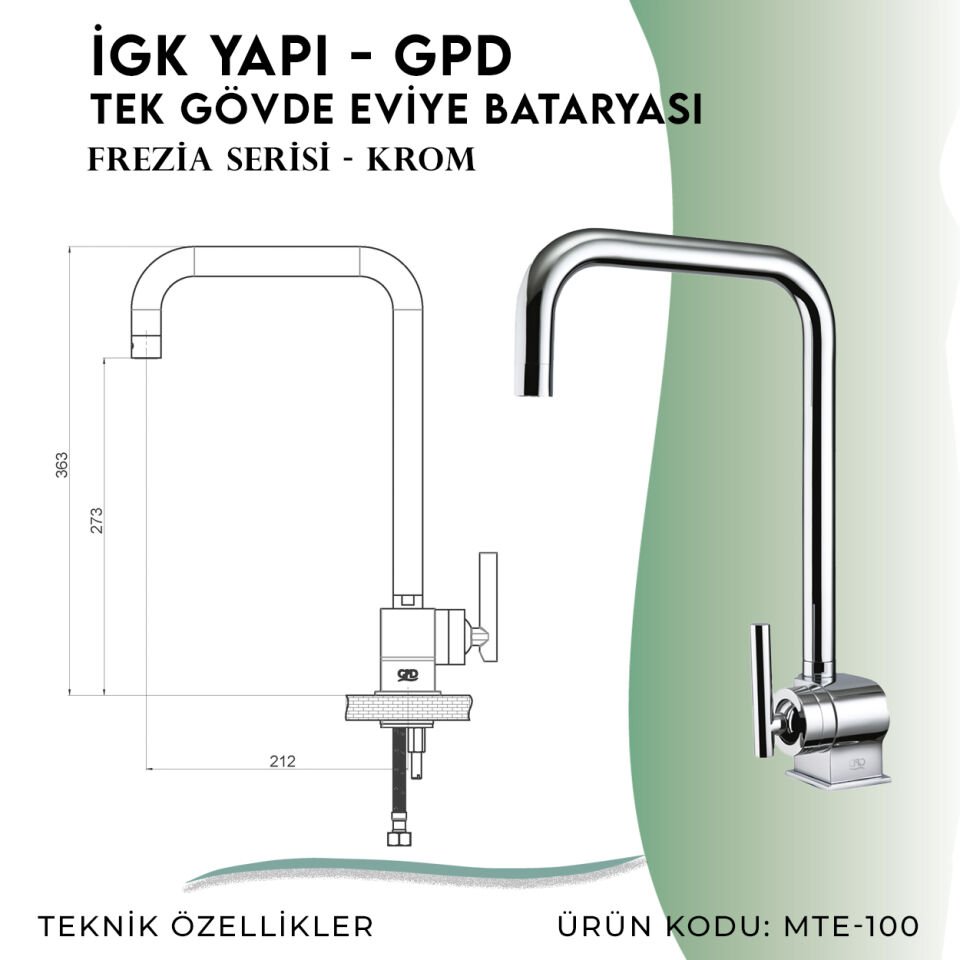 İGK YAPI - GPD Frezia Tek Gövde Eviye Bataryası  (MTE100)