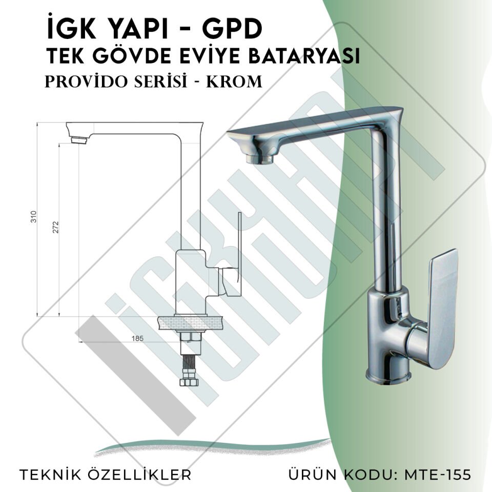 İGK YAPI - GPD Provido Tek Gövde Eviye Bataryası  (MTE155)