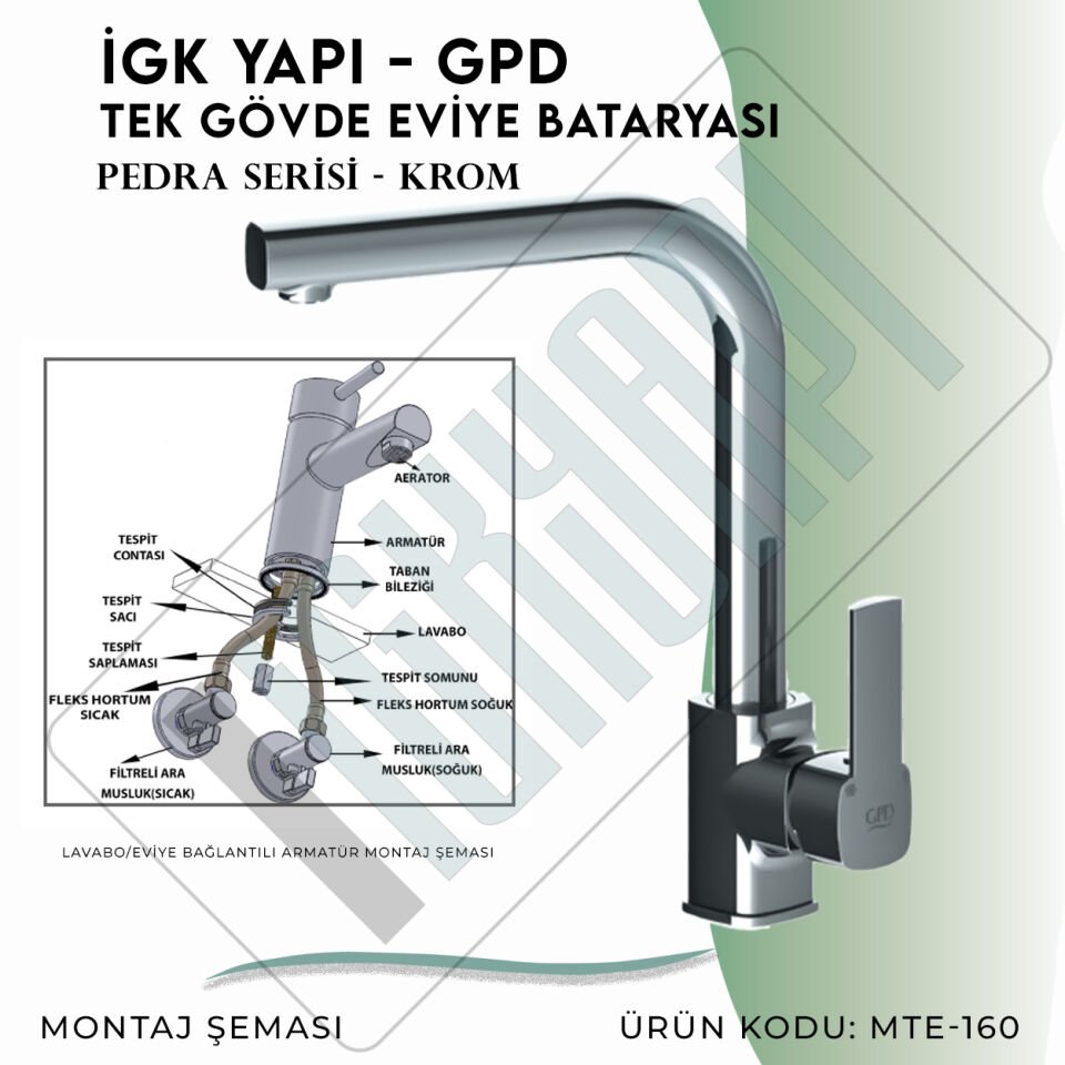 İGK YAPI - GPD Pedra Tek Gövde Eviye Bataryası  (MTE160)
