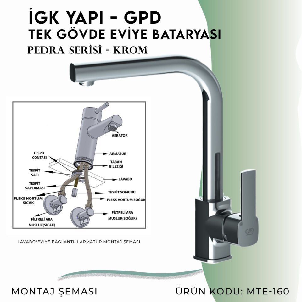 İGK YAPI - GPD Pedra Tek Gövde Eviye Bataryası  (MTE160)