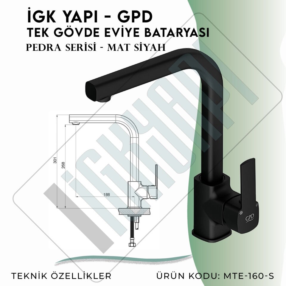 İGK YAPI - GPD S Pedra Tek Gövde Eviye Bataryası  (MTE160-S)