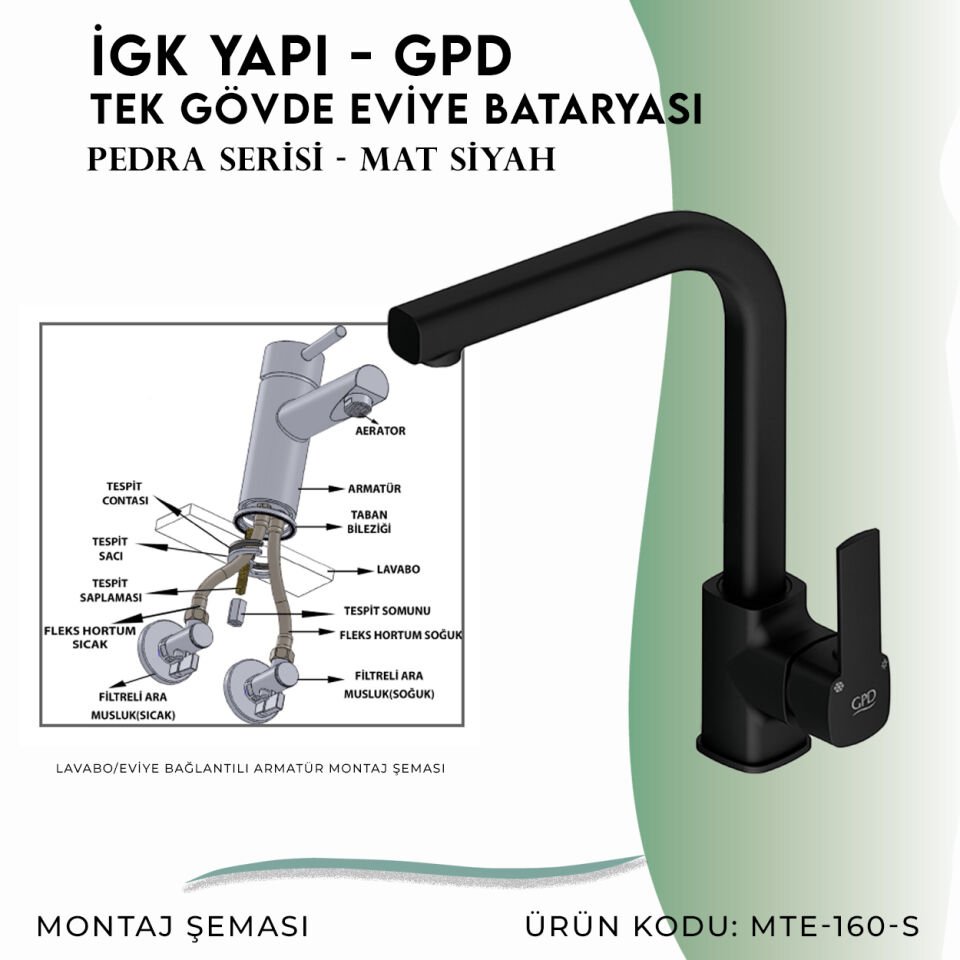 İGK YAPI - GPD S Pedra Tek Gövde Eviye Bataryası  (MTE160-S)