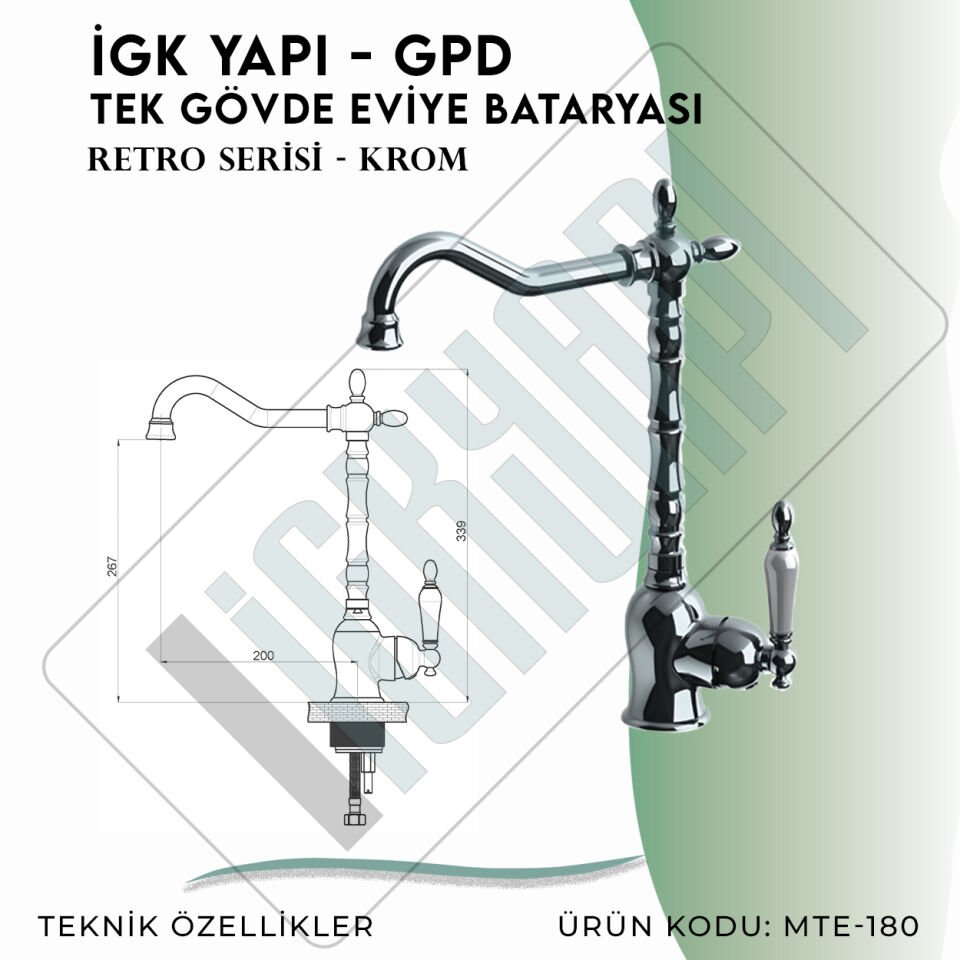 İGK YAPI - GPD GPD Retro Tek Gövde Eviye Bataryası  (MTE180)