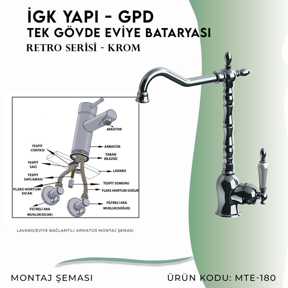 İGK YAPI - GPD GPD Retro Tek Gövde Eviye Bataryası  (MTE180)