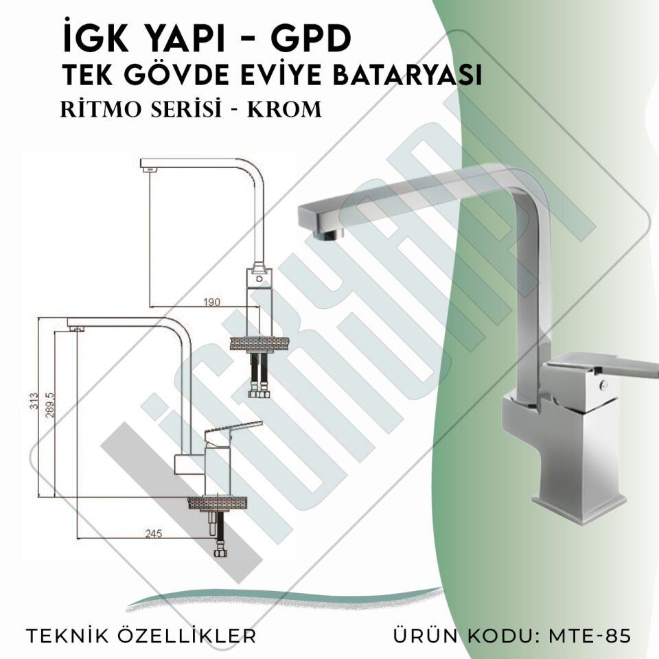 İGK YAPI - GPD Ritmo Tek Gövde Eviye Bataryası  (MTE85)