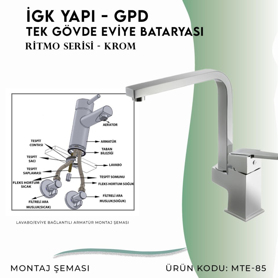 İGK YAPI - GPD Ritmo Tek Gövde Eviye Bataryası  (MTE85)