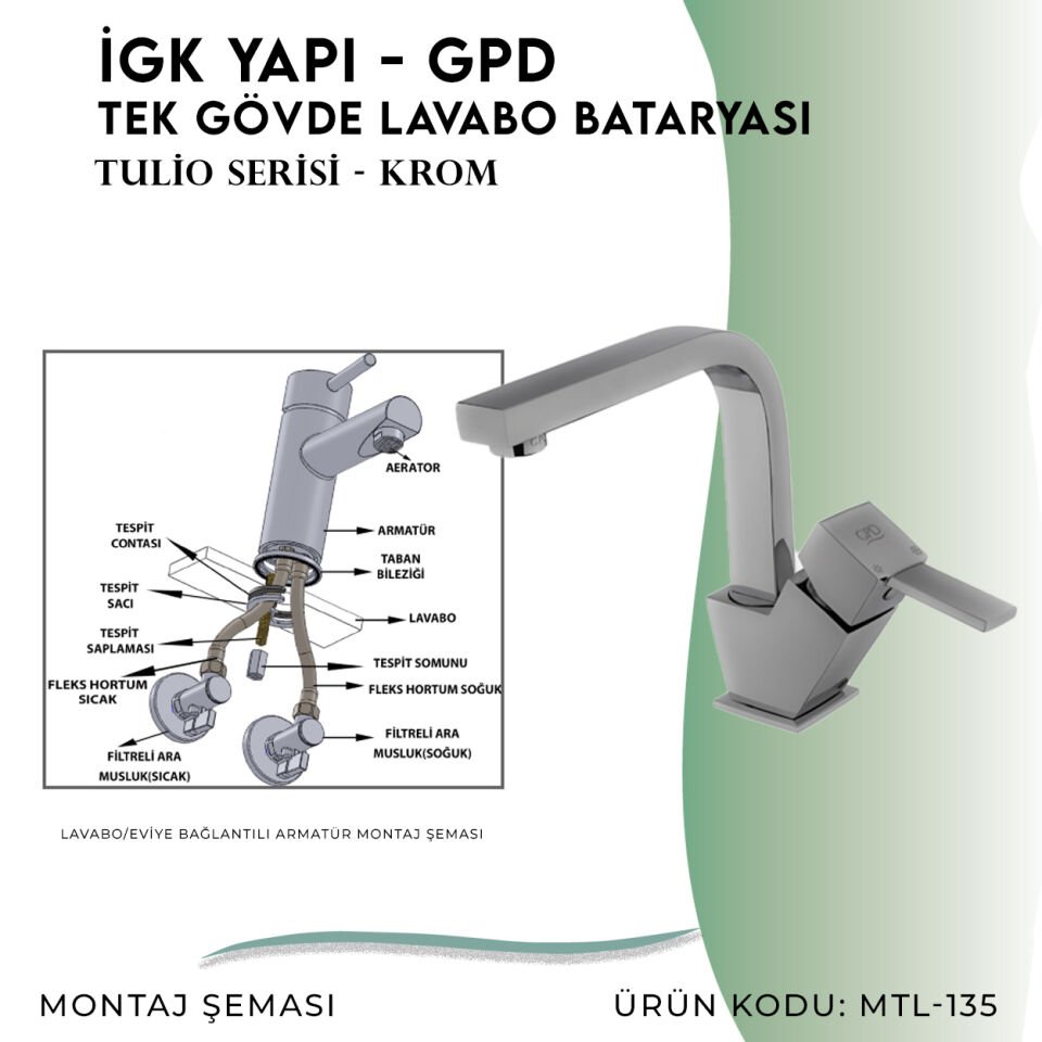 İGK YAPI - GPD Tulio Tek Gövde Lavabo Bataryası  (MTL135)