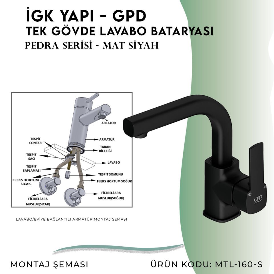 İGK YAPI - GPD S Pedra Tek Gövde Lavabo Bataryası  (MTL160-S)