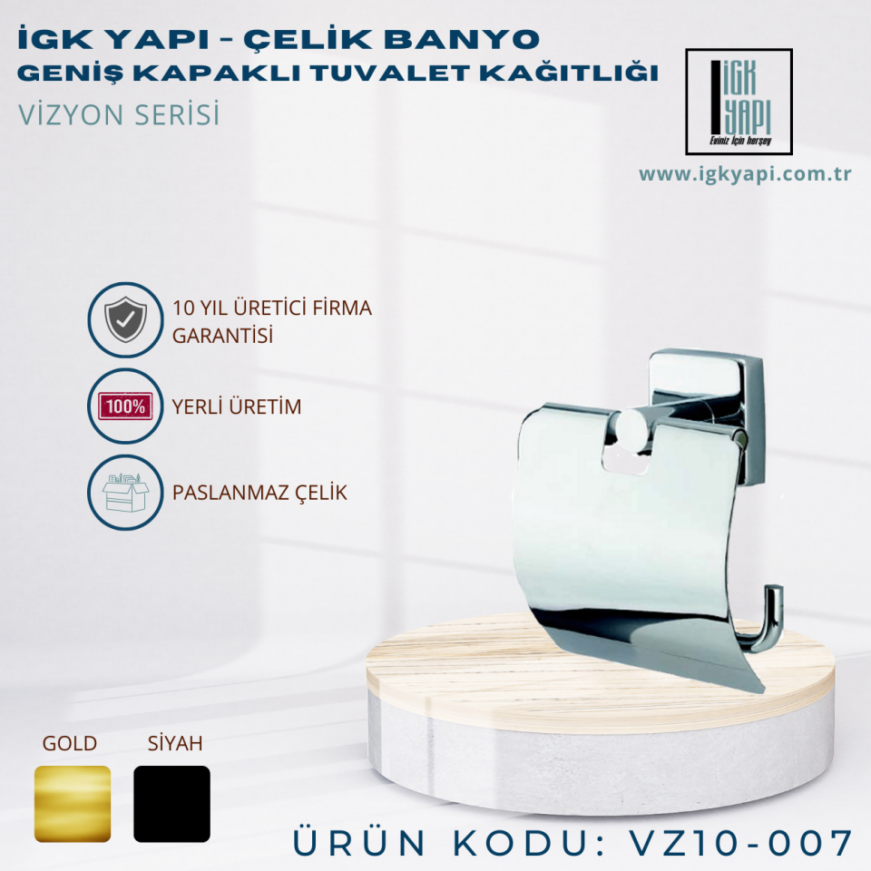 İGK YAPI - Çelik Banyo Vizyon Geniş Kapaklı Tuvalet Kâğıtlığı (VZ10-007)