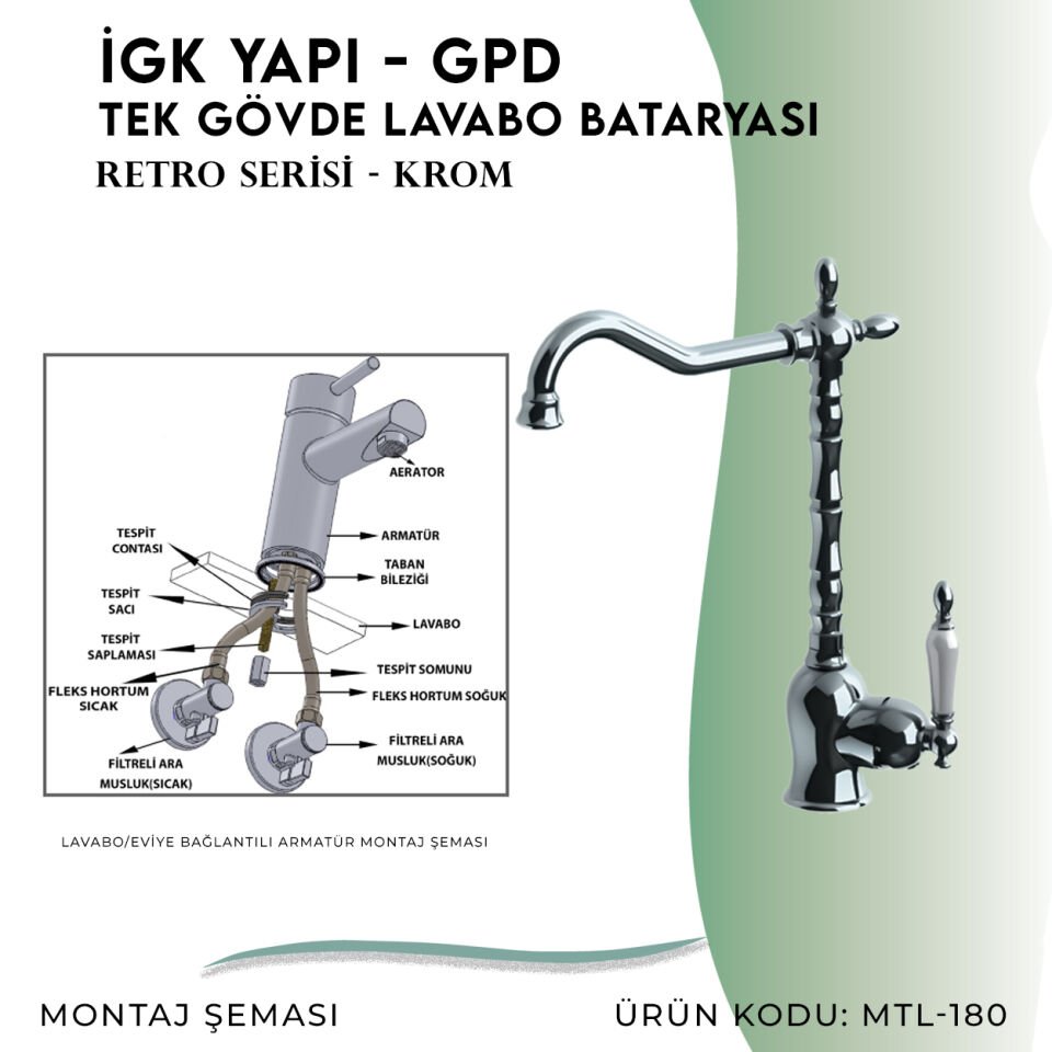 İGK YAPI - GPD GPD Retro Tek Gövde Lavabo Bataryası  (MTL180)