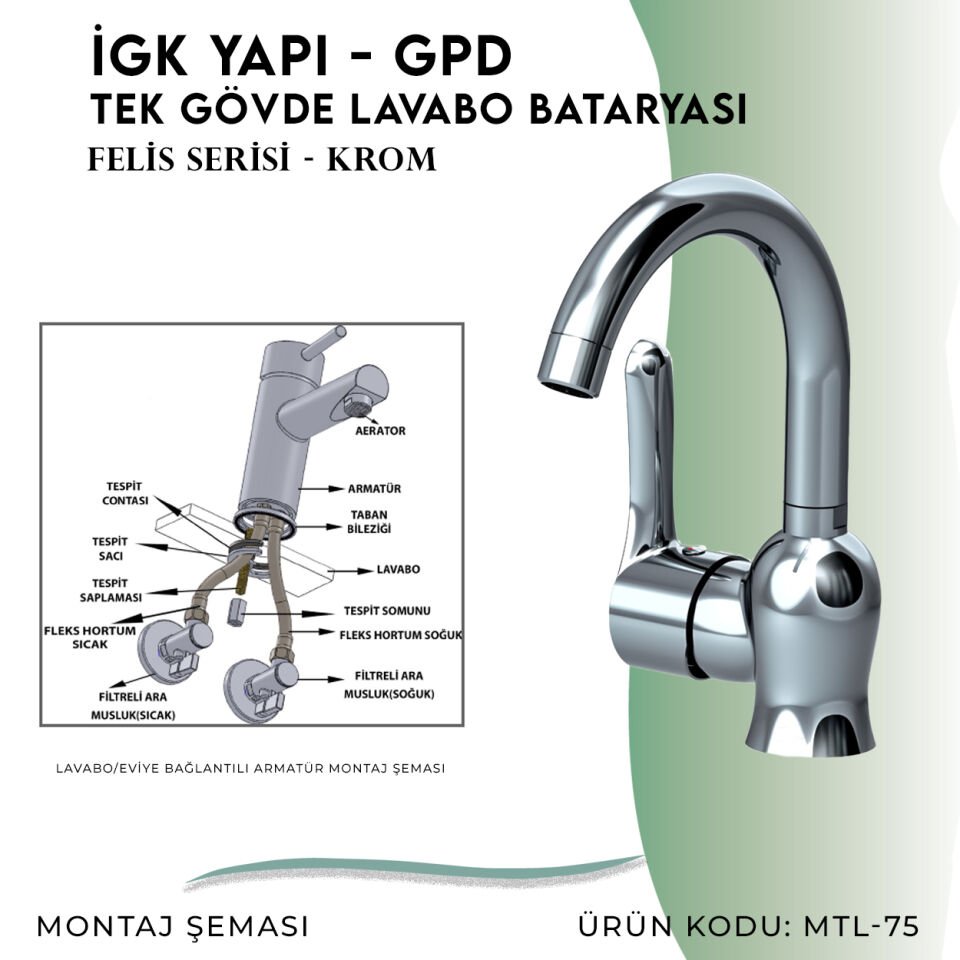 İGK YAPI - GPD Felis Tek Gövde Lavabo Bataryası  (MTL75)