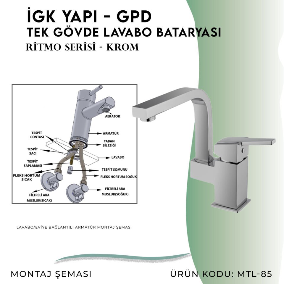 İGK YAPI - GPD Ritmo Tek Gövde Lavabo Bataryası  (MTL85)