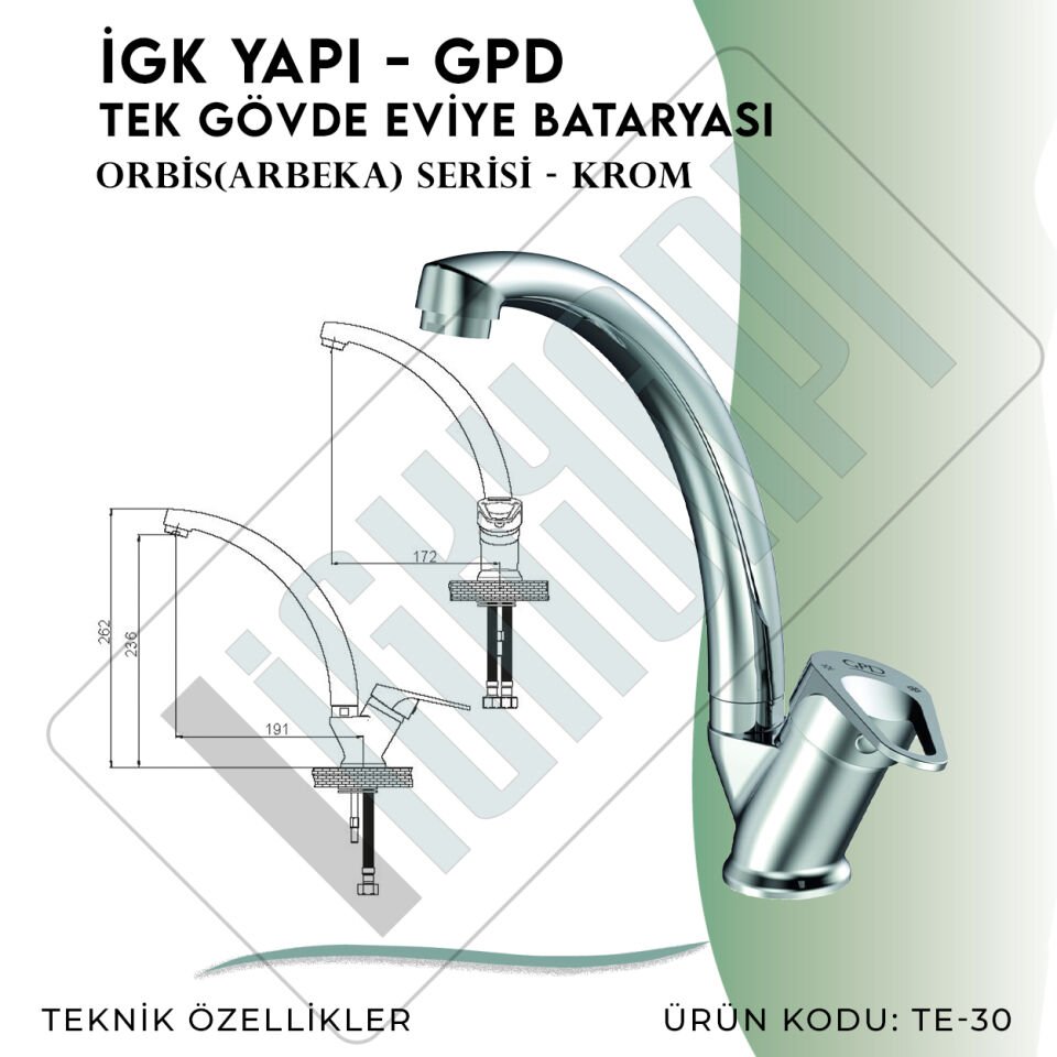 İGK YAPI - GPD Orbis Tek Gövde Eviye Bataryası  (TE30)
