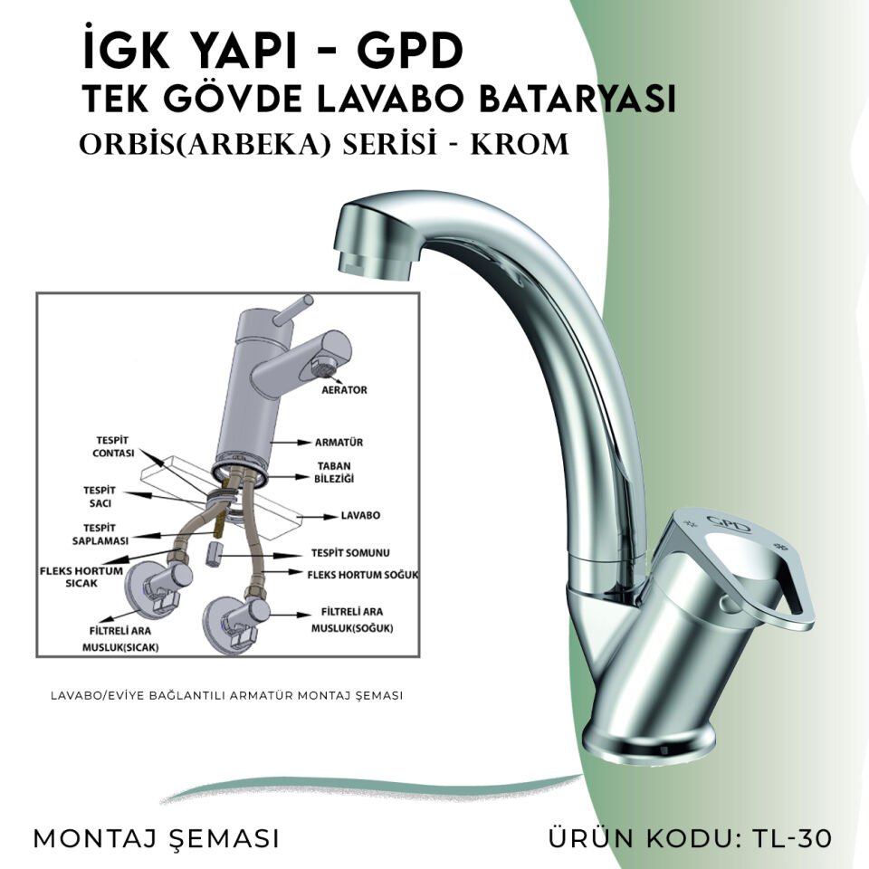 İGK YAPI - GPD Orbis Tek Gövde Lavabo Bataryası  (TL30)
