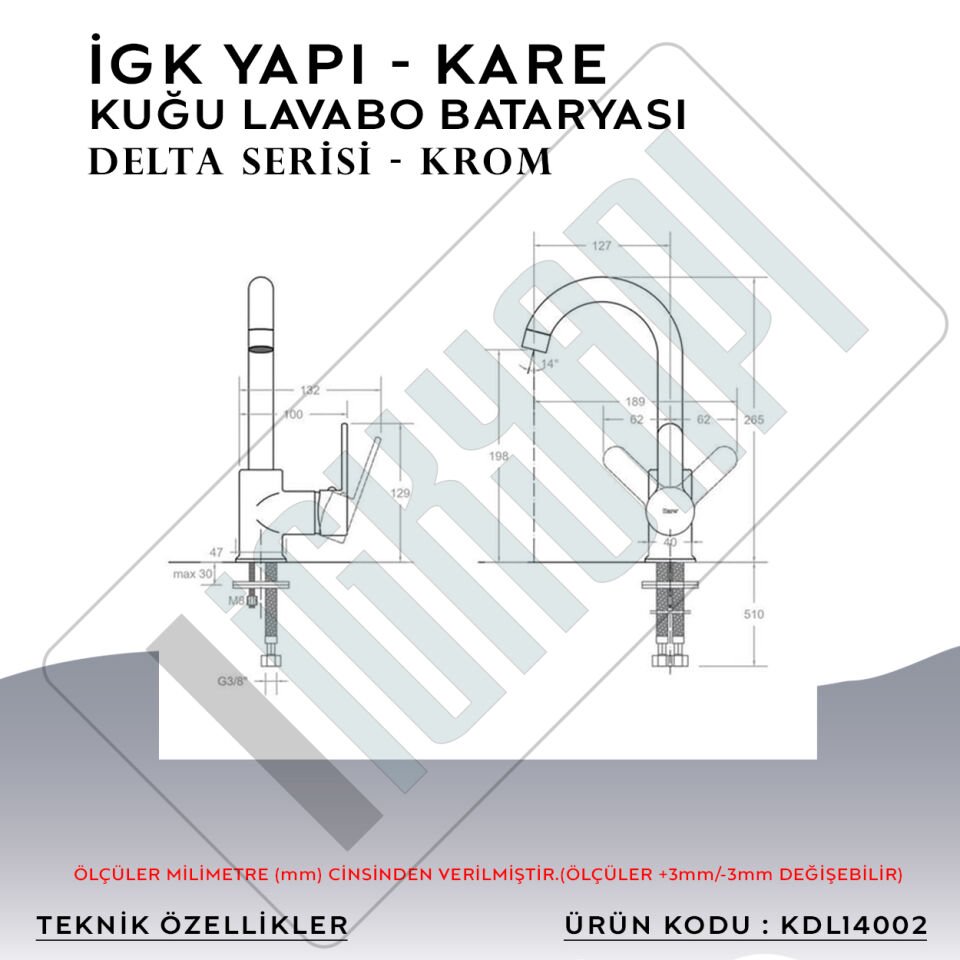 İGK YAPI – KARE KDL14002 Delta Kuğu Lavabo Bataryası