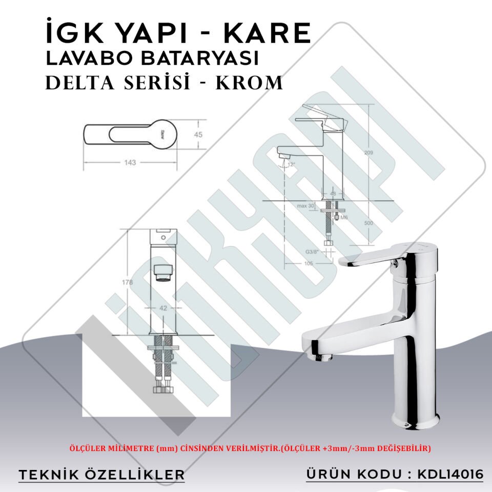 İGK YAPI – KARE KDL14016 Delta Lavabo Bataryası