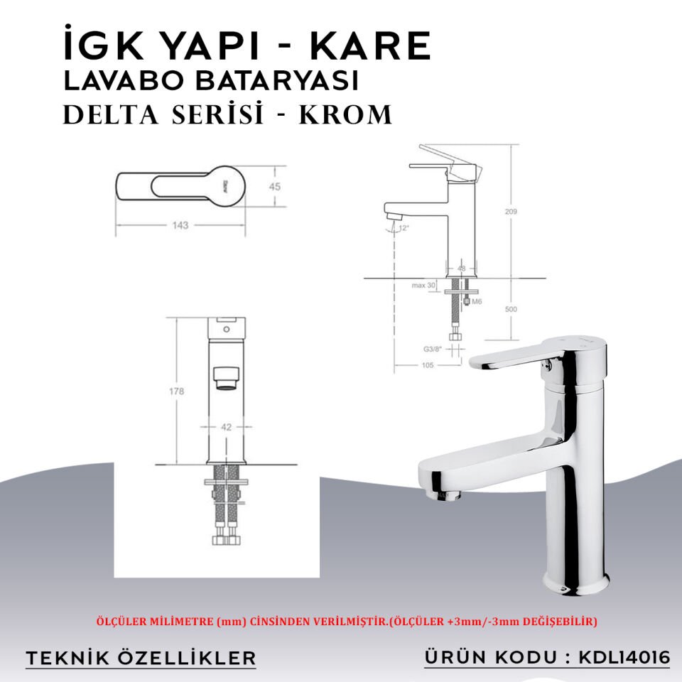 İGK YAPI – KARE KDL14016 Delta Lavabo Bataryası