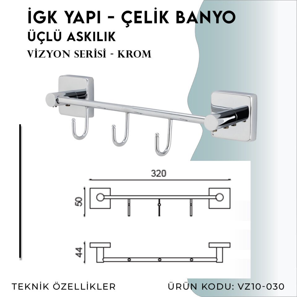 İGK YAPI - Çelik Banyo Vizyon Üçlü Askılık (VZ10-030)