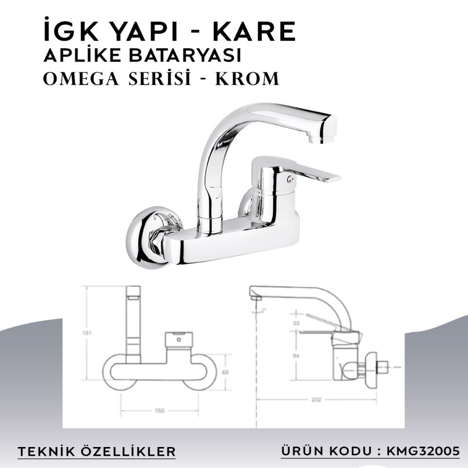 İGK YAPI – KARE KMG32005 Omega Aplike Eviye Bataryası